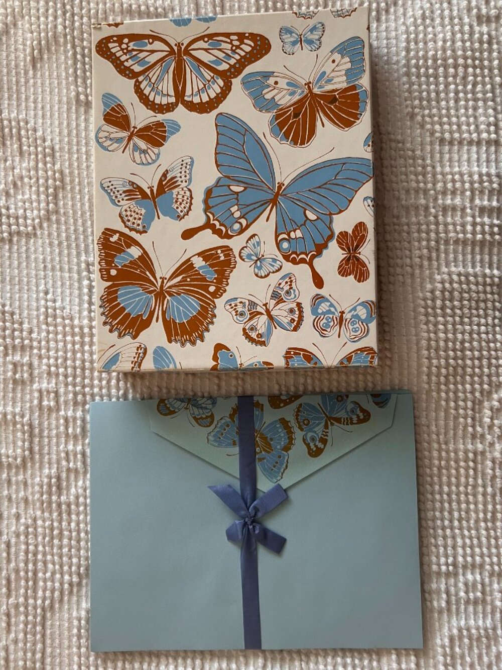 Vintage Box of Blue and Brown Butterfly Stationery Paper & Envelopes